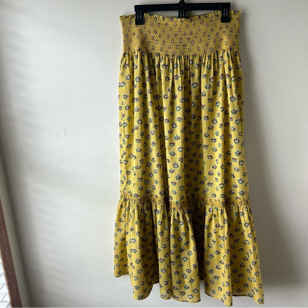 Tory Burch 100% Cotton Smocked Cotton-Voile Skirt Dress Yellow Garden Rose XL